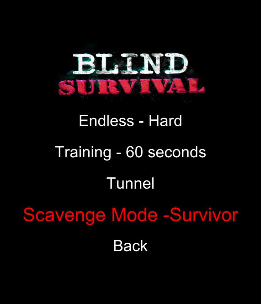 A screenshot that shows different gamemodes in a menu. The gamemodes are: Endless, Training, Tunnel and Scavange mode